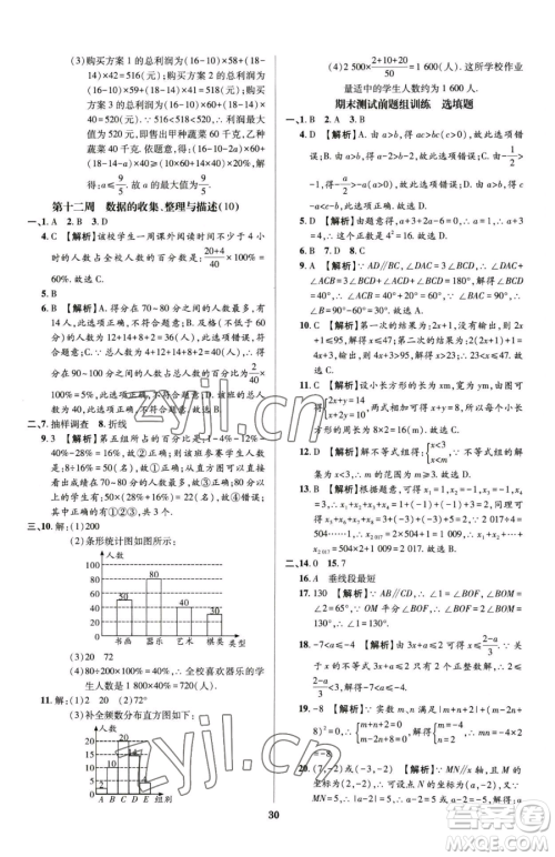 天津科学技术出版社2023追梦之旅铺路卷七年级下册数学人教版河南专版参考答案