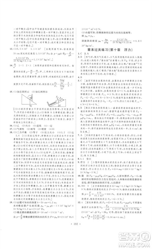 安徽人民出版社2023思路教练同步课时作业八年级物理下册人教版参考答案