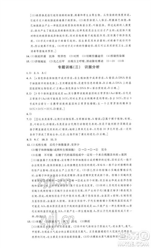 安徽人民出版社2023思路教练同步课时作业八年级生物下册人教版参考答案 安徽人民出版社2023思路教练同步课时作业八年级生物下册人教版参考答案