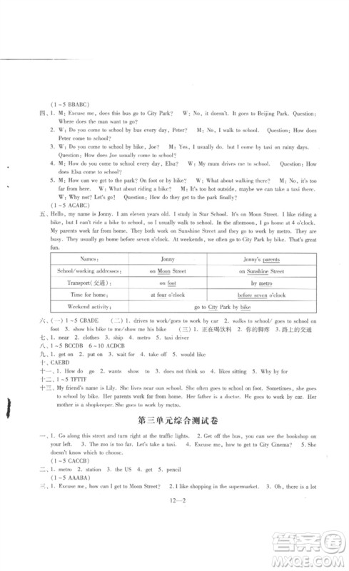 江苏凤凰科学技术出版社2023同步练习配套试卷五年级英语下册译林版参考答案 江苏凤凰科学技术出版社2023同步练习配套试卷五年级英语下册译林版参考答案