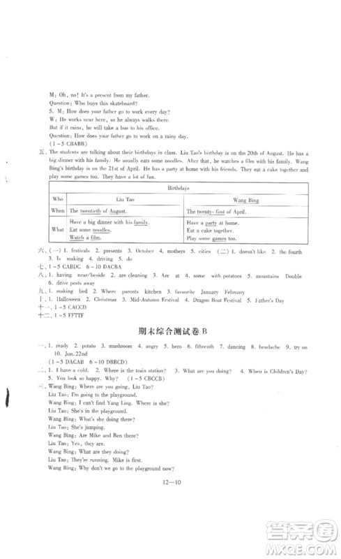 江苏凤凰科学技术出版社2023同步练习配套试卷五年级英语下册译林版参考答案