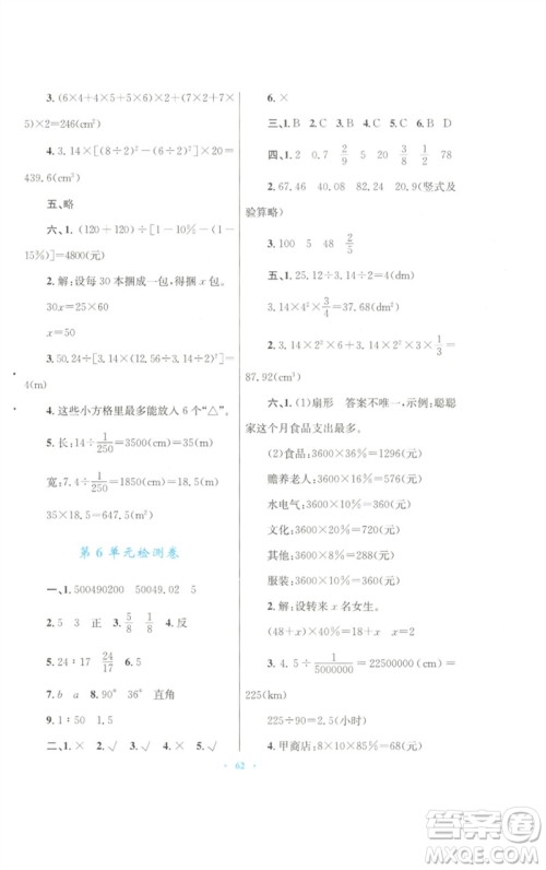 青海人民出版社2023快乐练练吧同步练习六年级数学下册人教版青海专版参考答案 青海人民出版社2023快乐练练吧同步练习六年级数学下册人教版青海专版参考答案