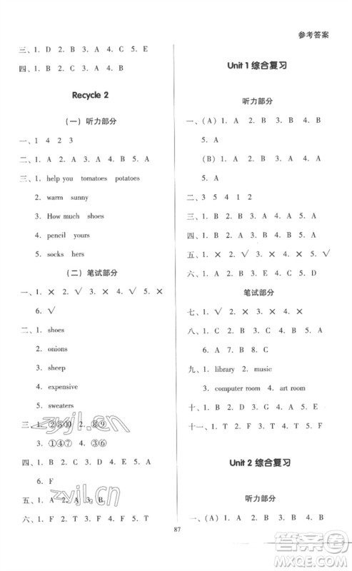 二十一世纪出版社集团2023多A课堂课时广东作业本四年级英语下册人教PEP版参考答案