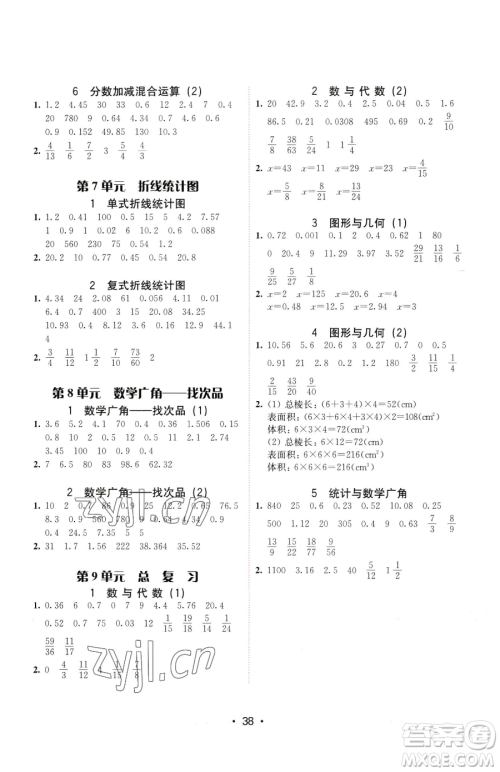安徽人民出版社2023教与学课时学练测五年级下册数学人教版参考答案 安徽人民出版社2023教与学课时学练测五年级下册数学人教版参考答案
