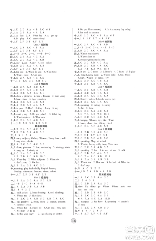 天津科学技术出版社2023云顶课堂四年级下册英语译林版参考答案