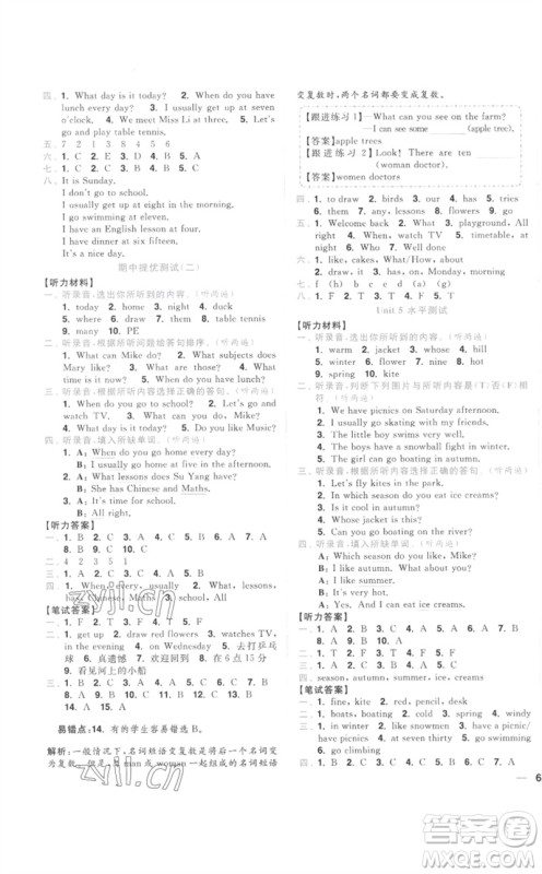 东南大学出版社2023小题狂做全程测评卷四年级英语下册译林版参考答案 东南大学出版社2023小题狂做全程测评卷四年级英语下册译林版参考答案