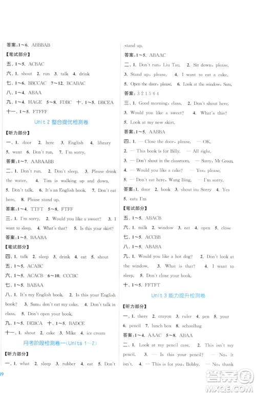 北方妇女儿童出版社2023复习金卷同步跟踪大试卷三年级下册英语译林版提优版参考答案