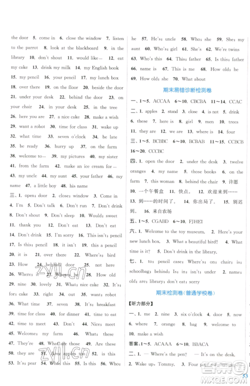 北方妇女儿童出版社2023复习金卷同步跟踪大试卷三年级下册英语译林版提优版参考答案