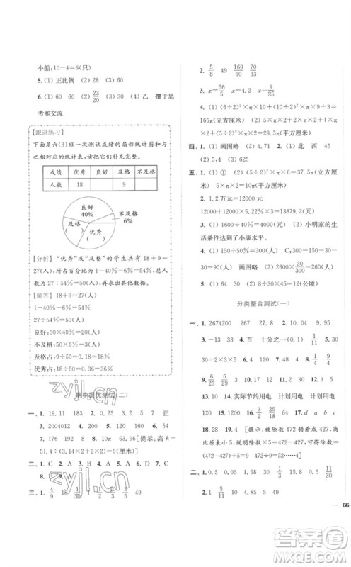 东南大学出版社2023小题狂做全程测评卷六年级数学下册苏教版参考答案