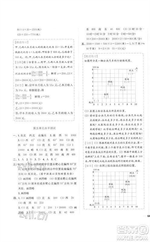 东南大学出版社2023小题狂做全程测评卷六年级数学下册苏教版参考答案