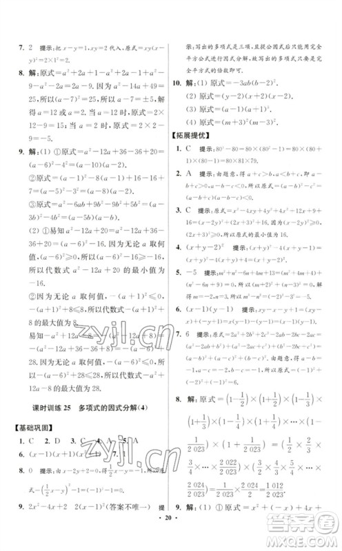 江苏凤凰科学技术出版社2023初中数学小题狂做七年级下册苏科版提优版参考答案