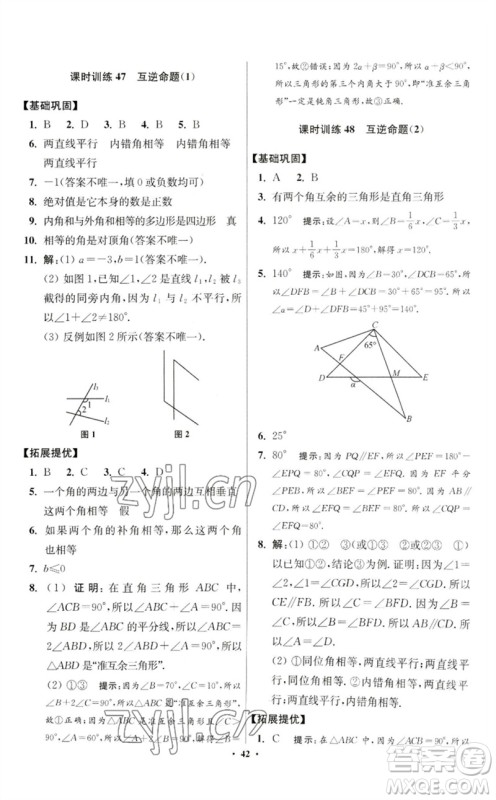 江苏凤凰科学技术出版社2023初中数学小题狂做七年级下册苏科版提优版参考答案