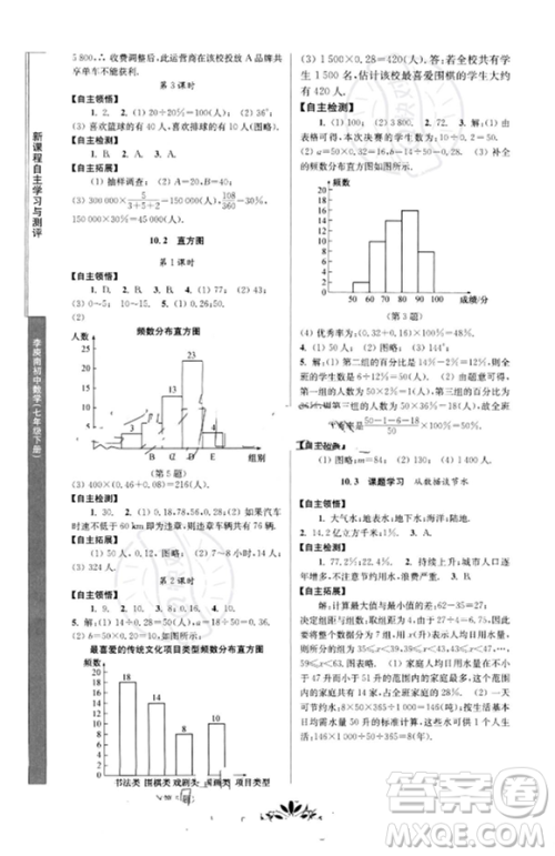 南京师范大学出版社2023新课程自主学习与测评七年级下册数学人教版参考答案