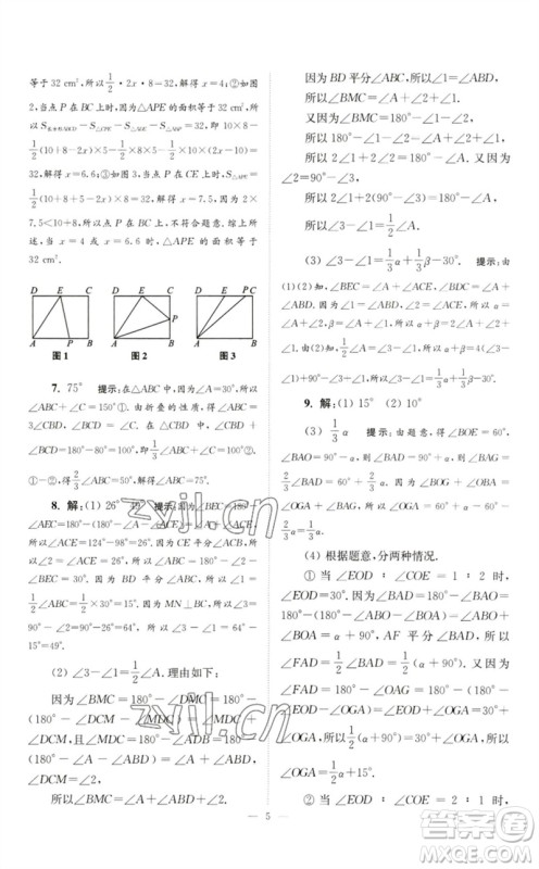 江苏凤凰科学技术出版社2023初中数学小题狂做七年级下册苏科版巅峰版参考答案