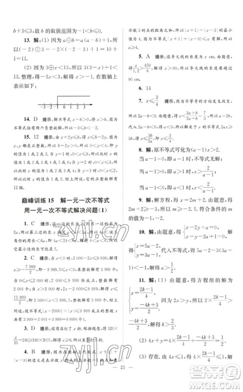 江苏凤凰科学技术出版社2023初中数学小题狂做七年级下册苏科版巅峰版参考答案