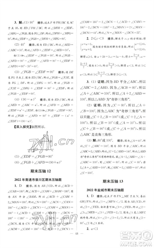 江苏凤凰科学技术出版社2023初中数学小题狂做七年级下册苏科版巅峰版参考答案