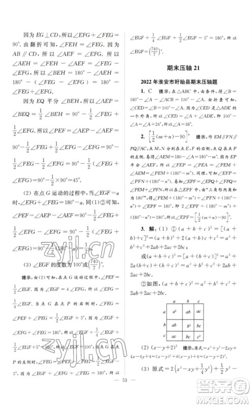 江苏凤凰科学技术出版社2023初中数学小题狂做七年级下册苏科版巅峰版参考答案