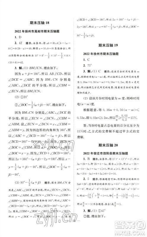 江苏凤凰科学技术出版社2023初中数学小题狂做七年级下册苏科版巅峰版参考答案