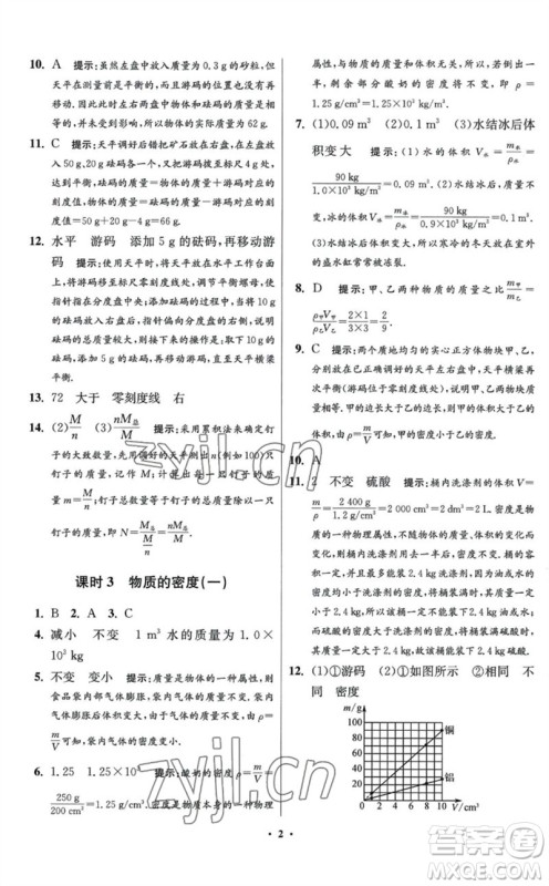 江苏凤凰科学技术出版社2023初中物理小题狂做八年级下册苏科版提优版参考答案