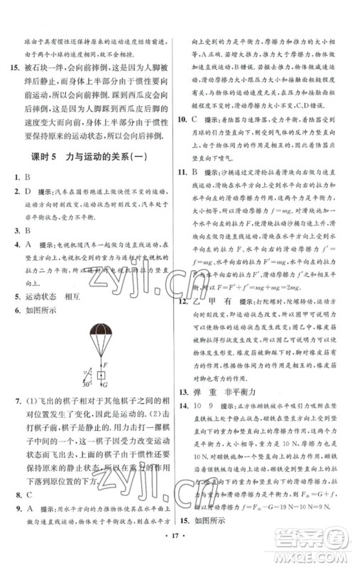 江苏凤凰科学技术出版社2023初中物理小题狂做八年级下册苏科版提优版参考答案