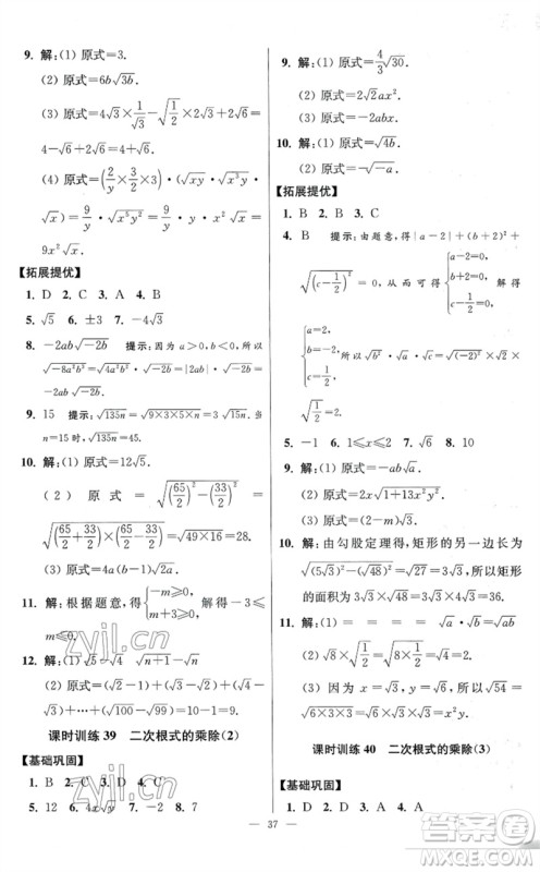 江苏凤凰科学技术出版社2023初中数学小题狂做八年级下册苏科版提优版参考答案