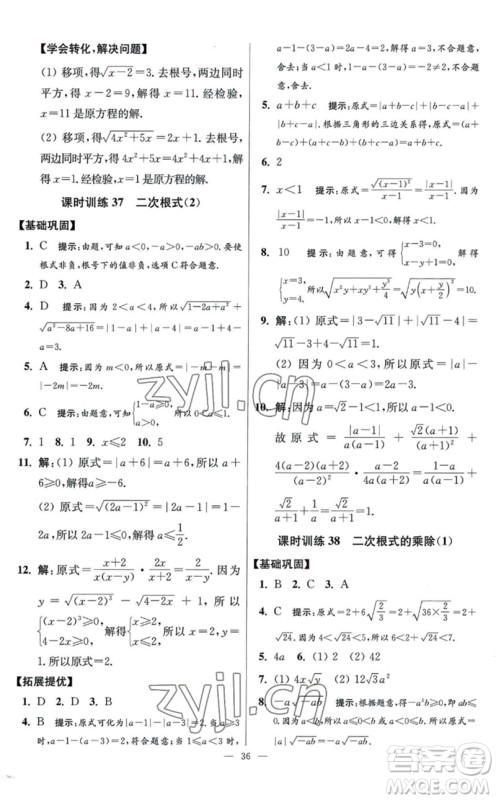 江苏凤凰科学技术出版社2023初中数学小题狂做八年级下册苏科版提优版参考答案