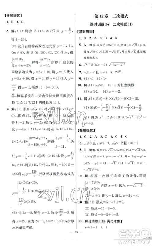 江苏凤凰科学技术出版社2023初中数学小题狂做八年级下册苏科版提优版参考答案