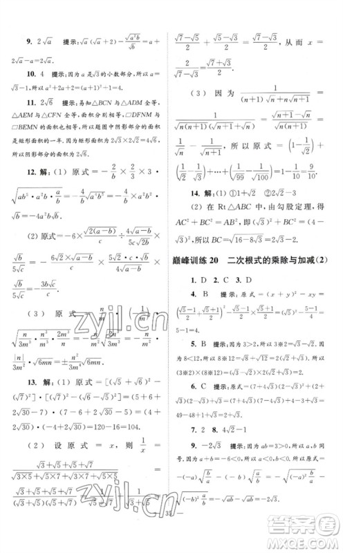 江苏凤凰科学技术出版社2023初中数学小题狂做八年级下册苏科版巅峰版参考答案