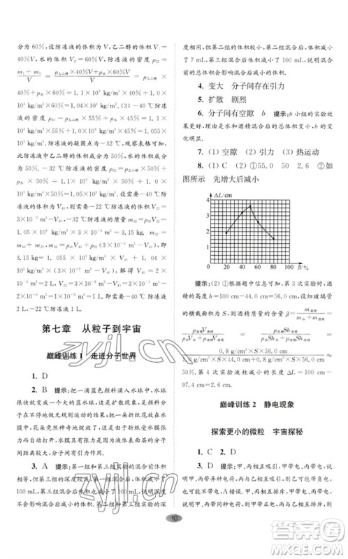 江苏凤凰科学技术出版社2023初中物理小题狂做八年级下册苏科版巅峰版参考答案