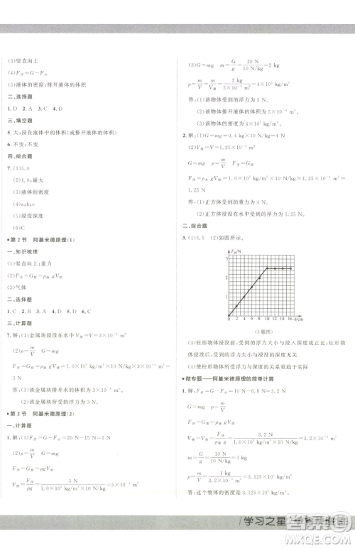 延边大学出版社2023中考快递同步检测八年级下册物理人教版大连专版参考答案