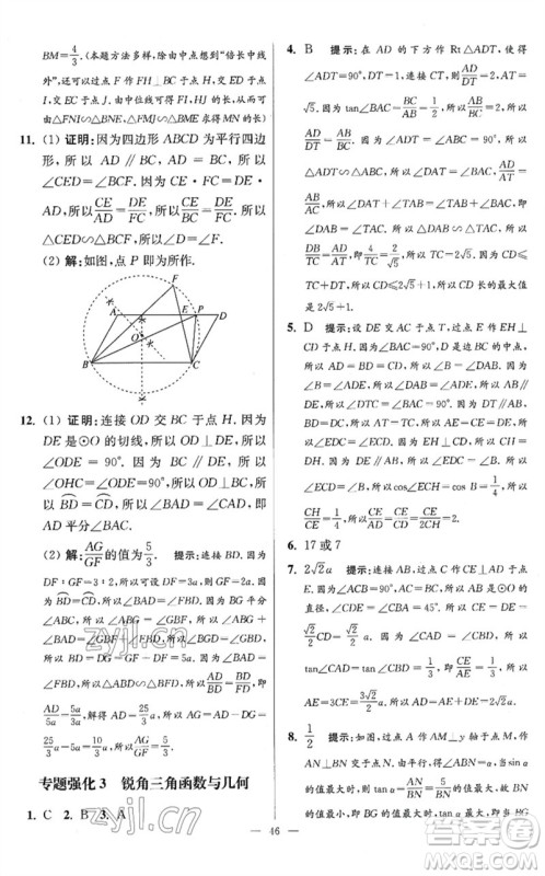 江苏凤凰科学技术出版社2023初中数学小题狂做九年级下册苏科版提优版参考答案