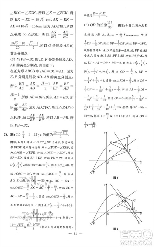 江苏凤凰科学技术出版社2023初中数学小题狂做九年级下册苏科版提优版参考答案