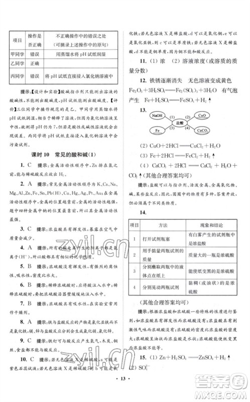 江苏凤凰科学技术出版社2023初中化学小题狂做九年级下册沪教版提优版参考答案