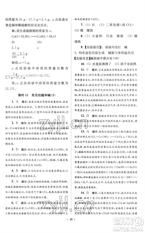 江苏凤凰科学技术出版社2023初中化学小题狂做九年级下册沪教版提优版参考答案