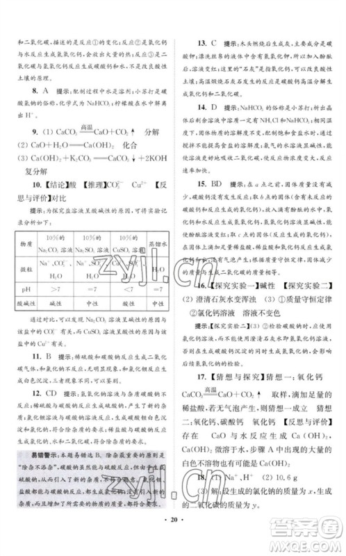 江苏凤凰科学技术出版社2023初中化学小题狂做九年级下册沪教版提优版参考答案