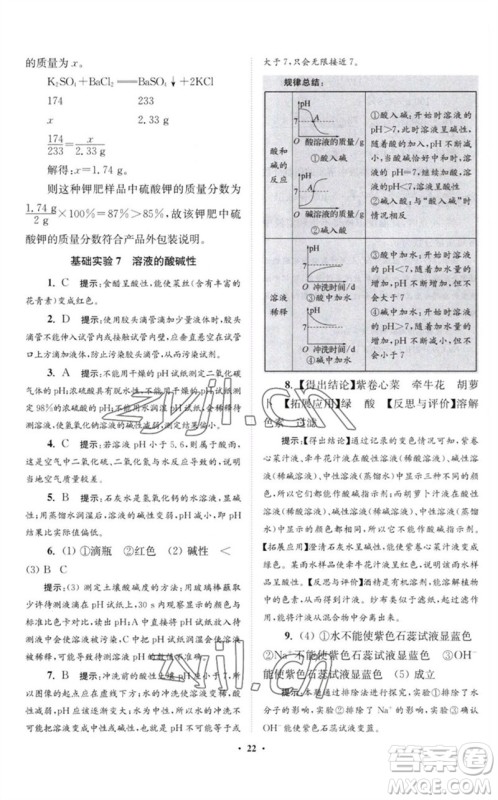 江苏凤凰科学技术出版社2023初中化学小题狂做九年级下册沪教版提优版参考答案
