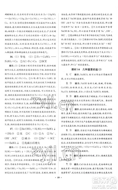 江苏凤凰科学技术出版社2023初中化学小题狂做九年级下册沪教版提优版参考答案