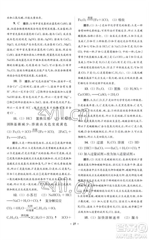 江苏凤凰科学技术出版社2023初中化学小题狂做九年级下册沪教版提优版参考答案