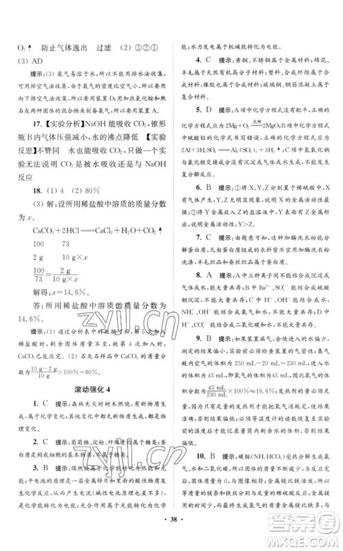 江苏凤凰科学技术出版社2023初中化学小题狂做九年级下册沪教版提优版参考答案