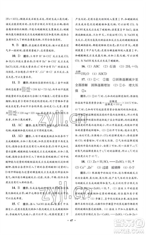 江苏凤凰科学技术出版社2023初中化学小题狂做九年级下册沪教版提优版参考答案