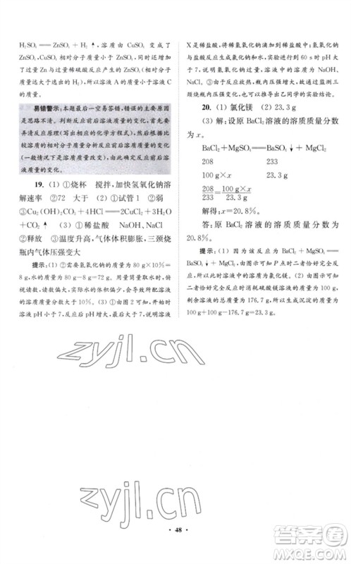 江苏凤凰科学技术出版社2023初中化学小题狂做九年级下册沪教版提优版参考答案