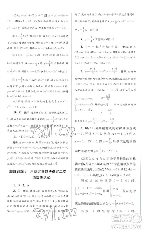 江苏凤凰科学技术出版社2023初中数学小题狂做九年级下册苏科版巅峰版参考答案