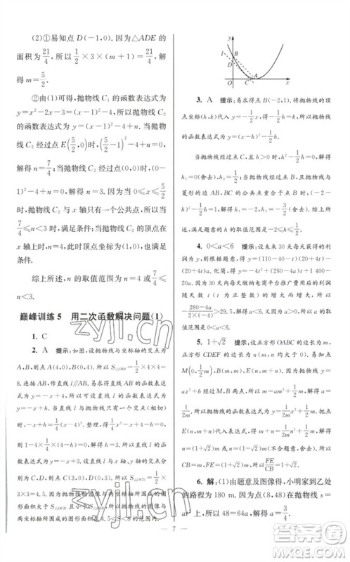 江苏凤凰科学技术出版社2023初中数学小题狂做九年级下册苏科版巅峰版参考答案