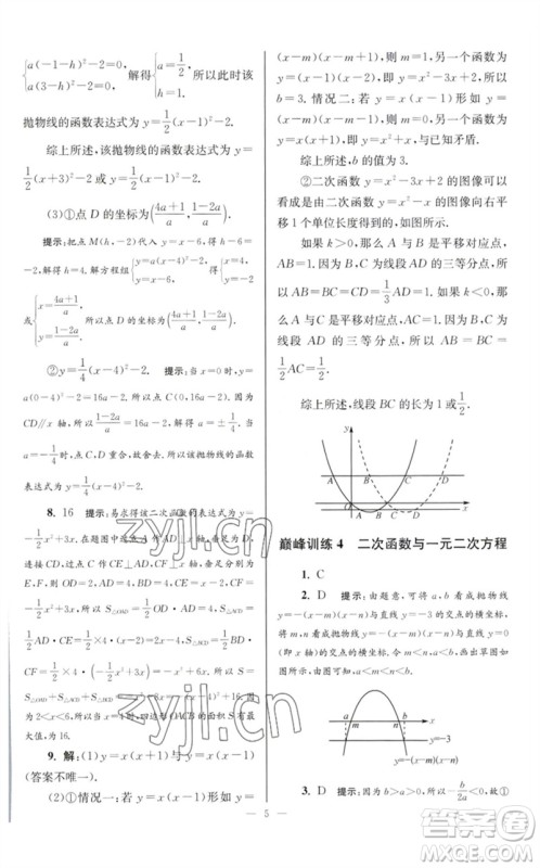 江苏凤凰科学技术出版社2023初中数学小题狂做九年级下册苏科版巅峰版参考答案