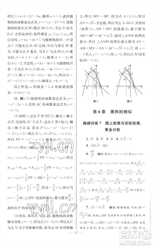 江苏凤凰科学技术出版社2023初中数学小题狂做九年级下册苏科版巅峰版参考答案