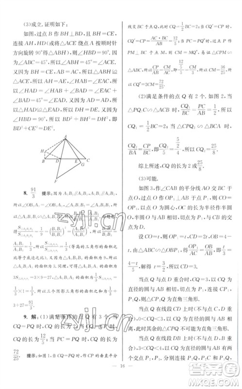 江苏凤凰科学技术出版社2023初中数学小题狂做九年级下册苏科版巅峰版参考答案