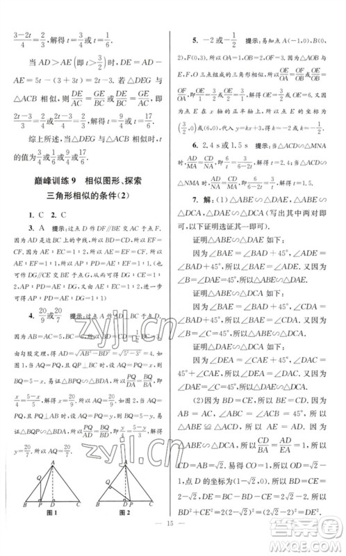 江苏凤凰科学技术出版社2023初中数学小题狂做九年级下册苏科版巅峰版参考答案