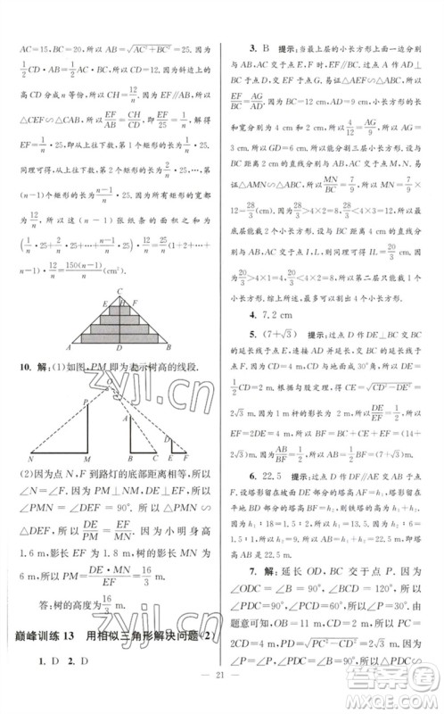 江苏凤凰科学技术出版社2023初中数学小题狂做九年级下册苏科版巅峰版参考答案