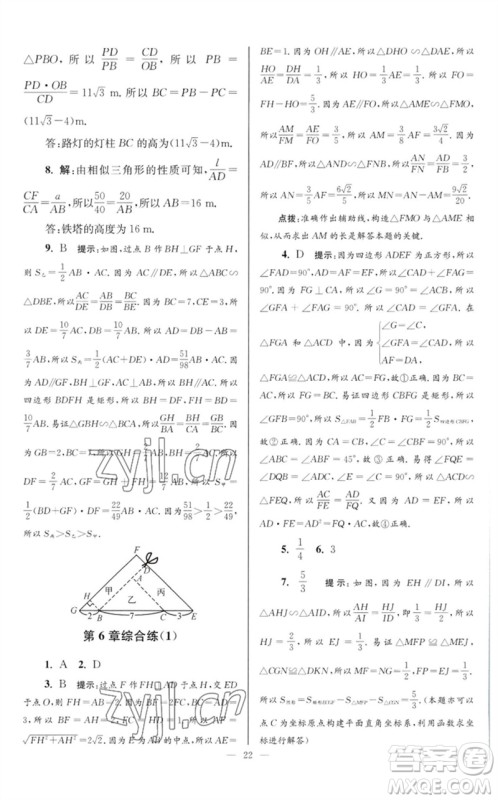 江苏凤凰科学技术出版社2023初中数学小题狂做九年级下册苏科版巅峰版参考答案