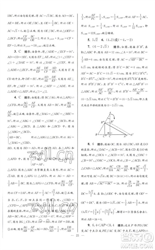 江苏凤凰科学技术出版社2023初中数学小题狂做九年级下册苏科版巅峰版参考答案